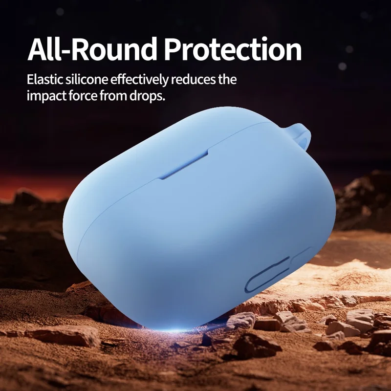 Étui en silicone avec réduction de bruit active pour Huawei FreeBuds SE 4, étui de protection anti-rayures avec mousqueton - Bleu ciel