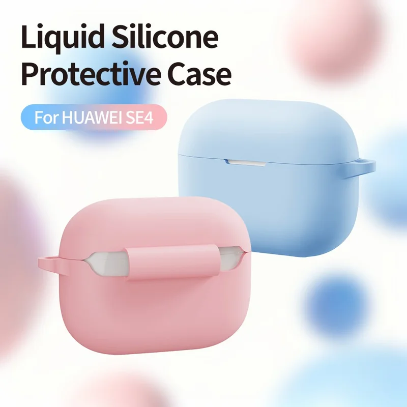 Étui en silicone avec réduction de bruit active pour Huawei FreeBuds SE 4, étui de protection anti-rayures avec mousqueton - Bleu ciel