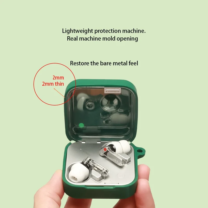 For Nothing Ear (3) Silicone Case Wireless Earphones Protective Cover with Anti-Lost Buckle - Blackish Green