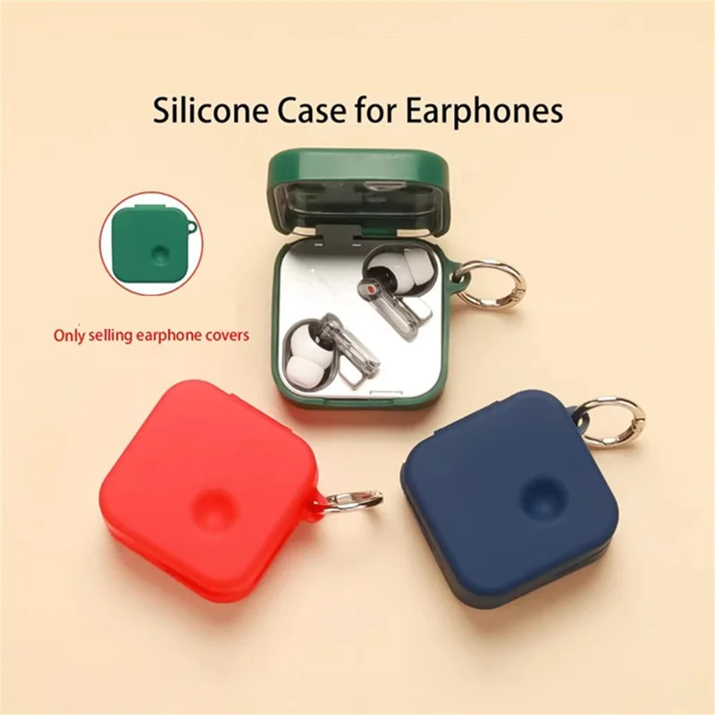 For Nothing Ear (3) Silicone Case Wireless Earphones Protective Cover with Anti-Lost Buckle - Blackish Green
