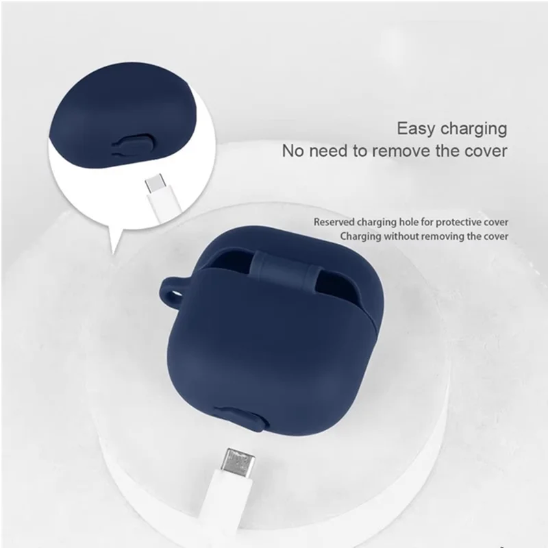 For Huawei FreeClip 2 Silicone Case Wireless Earphones Protective Cover with Anti-Lost Buckle - Dark Blue
