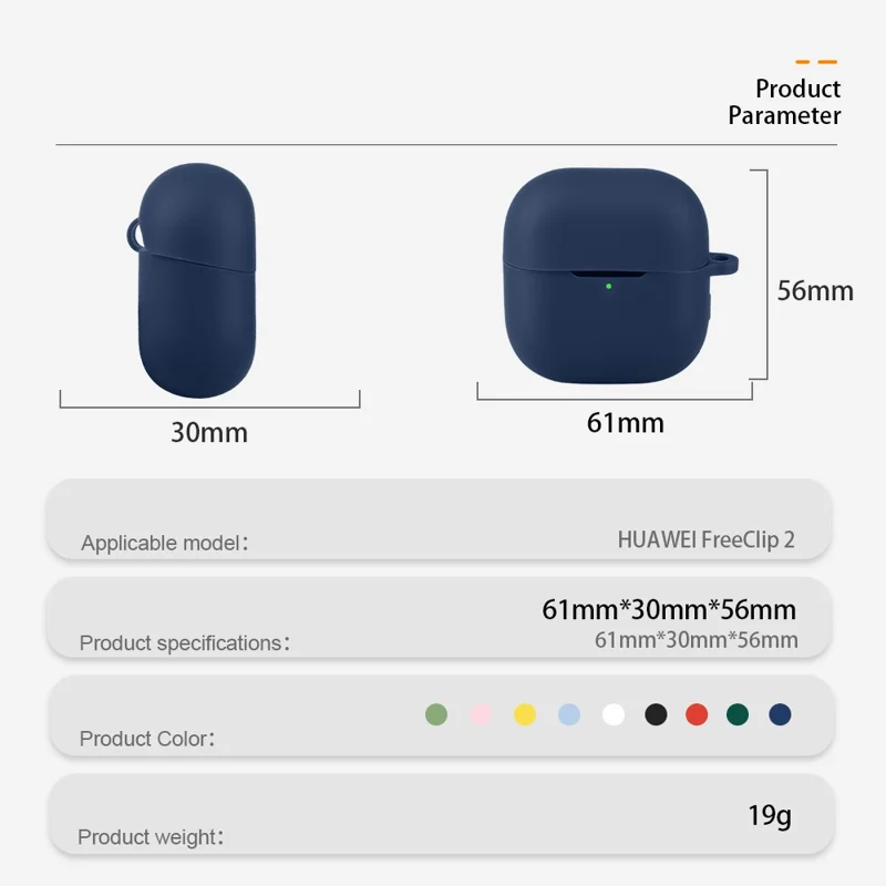 For Huawei FreeClip 2 Silicone Case Wireless Earphones Protective Cover with Anti-Lost Buckle - Dark Blue