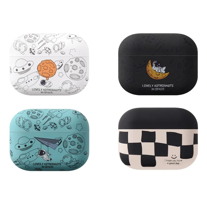 Für AirPods Pro 3 TPU-Hülle Ohrhörer-Ladebox Wassertransferdruck Schutzhülle - Weiß Astronaut