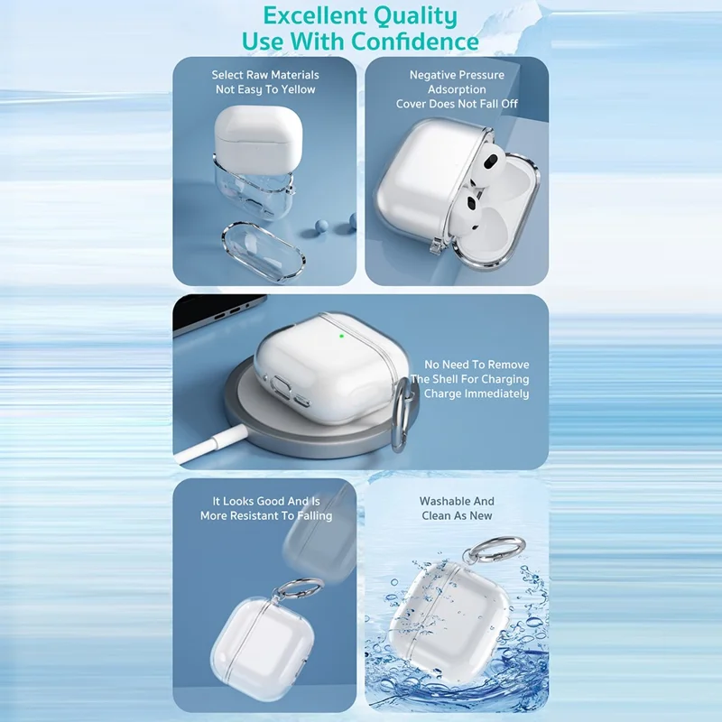 COTECI Per AirPods Pro 3 Custodia Protettiva Trasparente Caso TPU Antiurto Copertura per Auricolari con Gancio - Trasparente