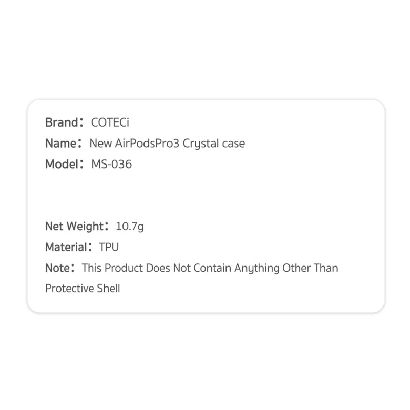 COTECI Per AirPods Pro 3 Custodia Protettiva Trasparente Caso TPU Antiurto Copertura per Auricolari con Gancio - Trasparente