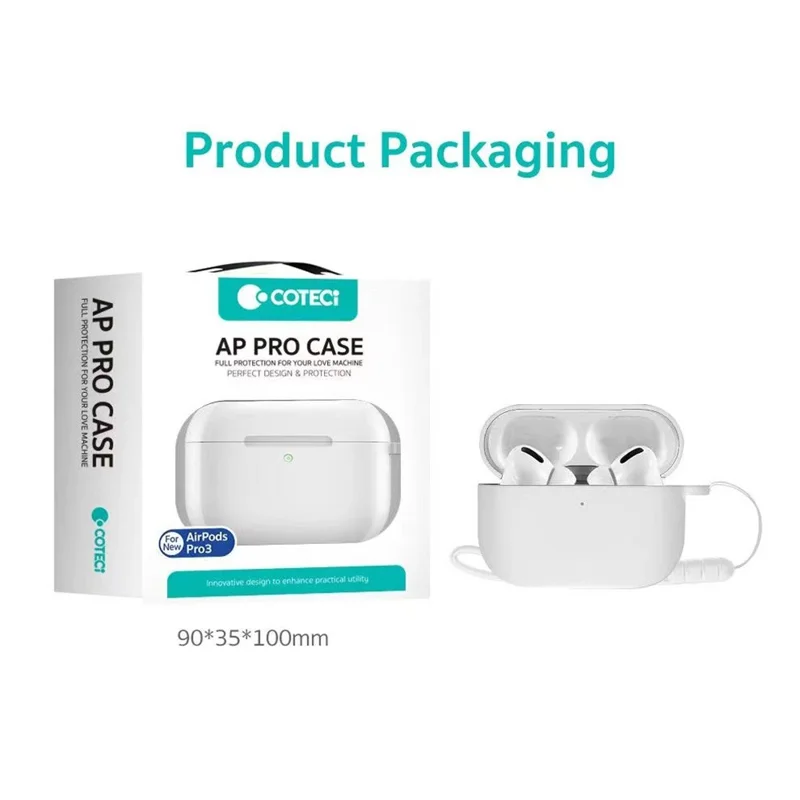 COTECI For AirPods Pro 3 Portable Silicone Case Anti Scratch Protective Cover with Lanyard - Black