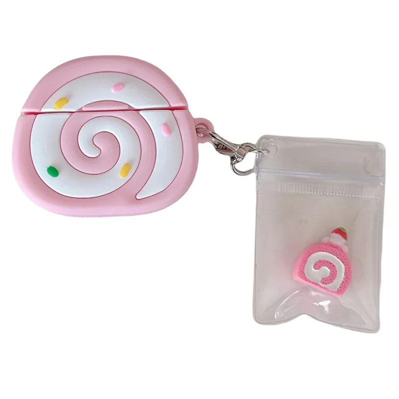 Earphone Cover for AirPods with Wireless Charging Case (2019)  /  AirPods with Charging Case (2019)  /  (2016) Pink Swiss Roll Shape PVC Case with Pendant