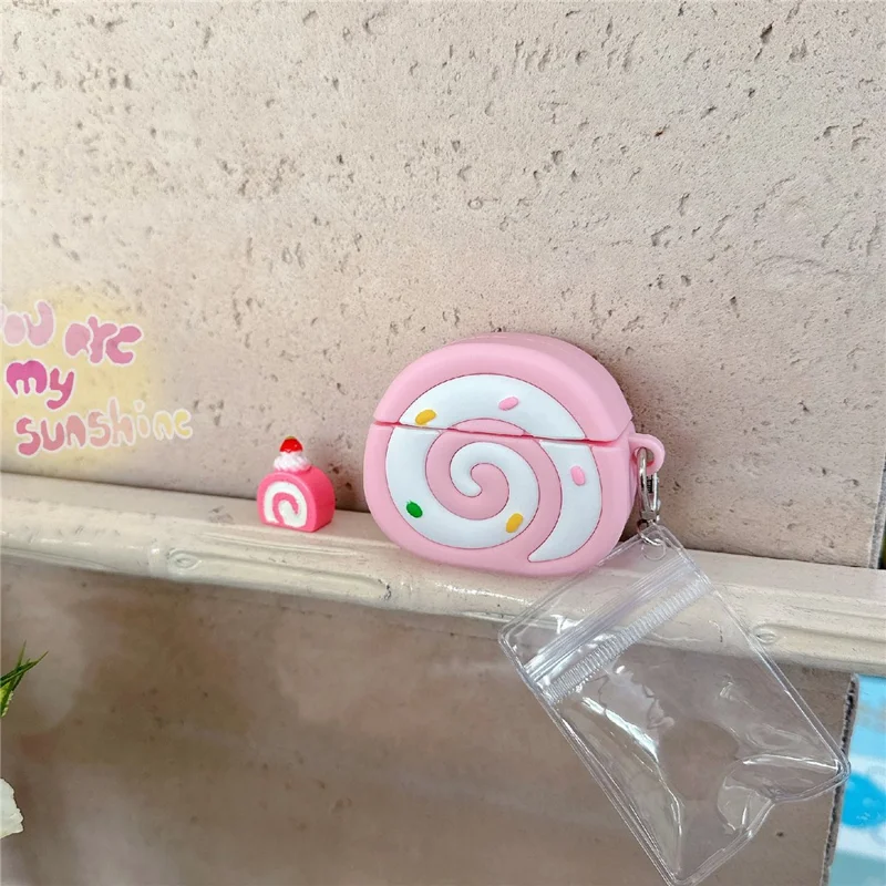 Earphone Cover for AirPods with Wireless Charging Case (2019)  /  AirPods with Charging Case (2019)  /  (2016) Pink Swiss Roll Shape PVC Case with Pendant