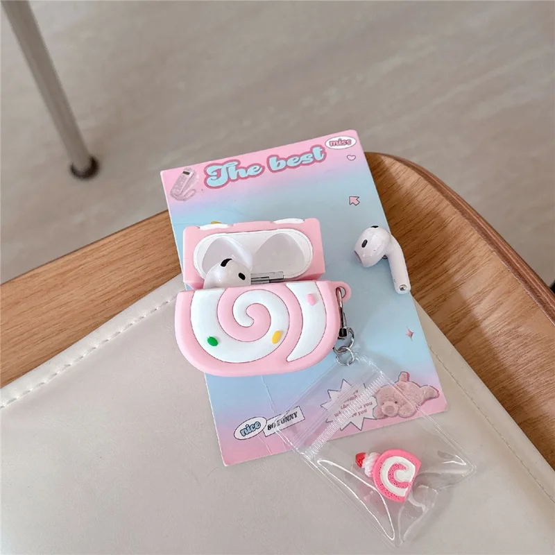 Apple AirPods 3 Ohrhörer Cover Pink Swiss Roll Form PVC Schutzhülle mit Anhänger
