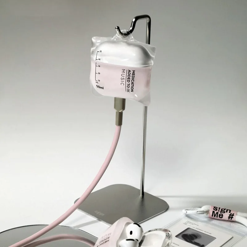 S!GN For Apple AirPods Pro Case Clear Liquid Silicone Drip Bag Earphone Cover with Lanyard  /  Stand  /  Charging Cable - Pink