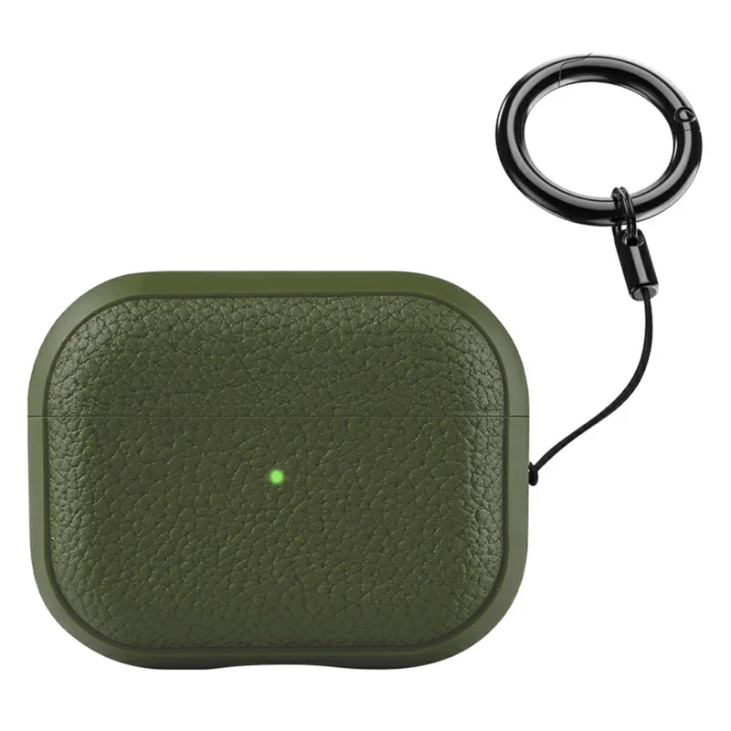 Bulk Purchasing For Apple AirPods Pro Case Faux Leather Textured TPU Earbuds Protective Cover with Strap Ring - Army Green