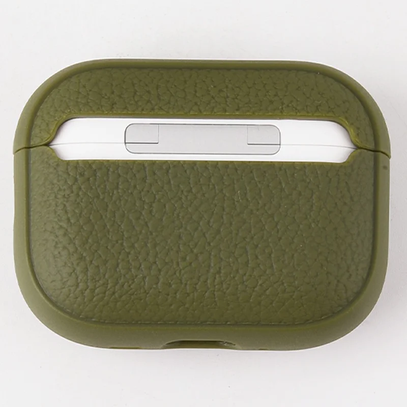 Bulk Purchasing For Apple AirPods Pro Case Faux Leather Textured TPU Earbuds Protective Cover with Strap Ring - Army Green