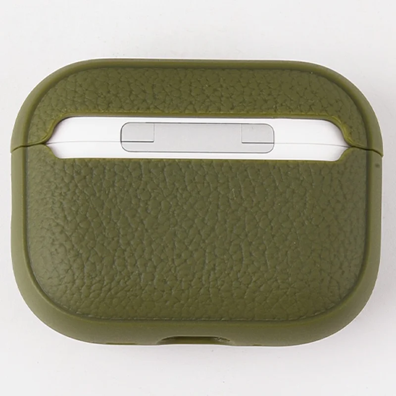 Für Apple AirPods 3 Gehäuse Kunstleder Texturierter TPU Kopfhörer Schutzhülle mit Trageriemen - Armeegrün
