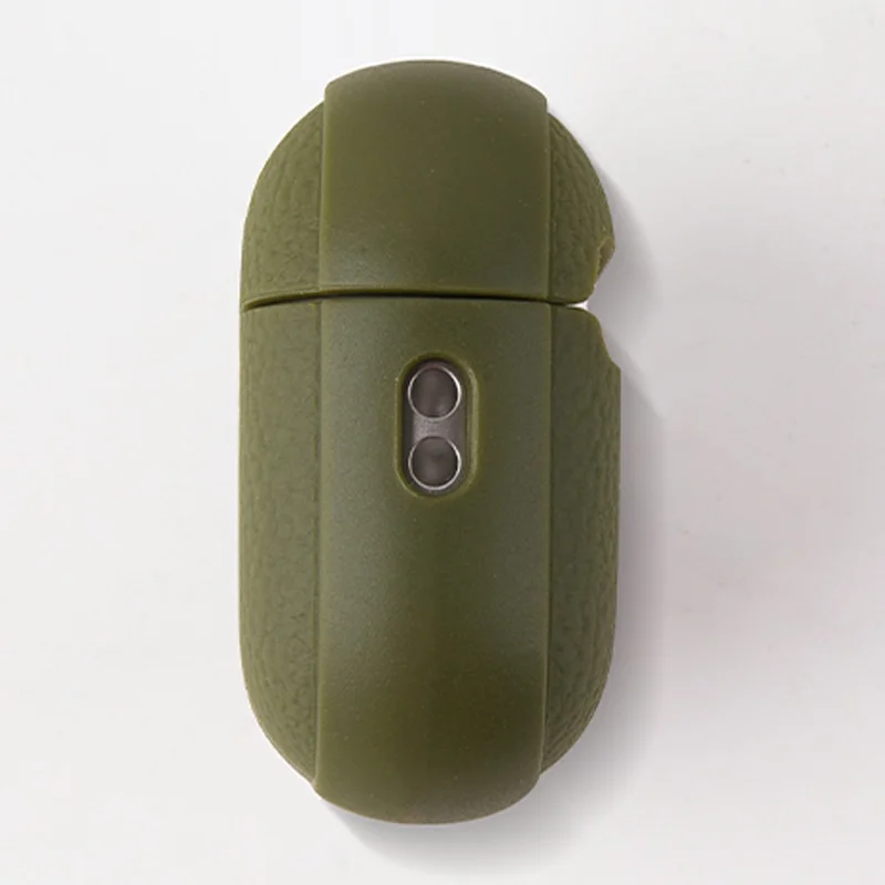 Für Apple AirPods 3 Gehäuse Kunstleder Texturierter TPU Kopfhörer Schutzhülle mit Trageriemen - Armeegrün