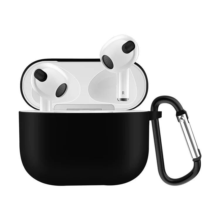 Solid Color Bluetooth-compatible Earphone Shell Shockproof Protector Silicone Case Cover for AirPods 3 - Black