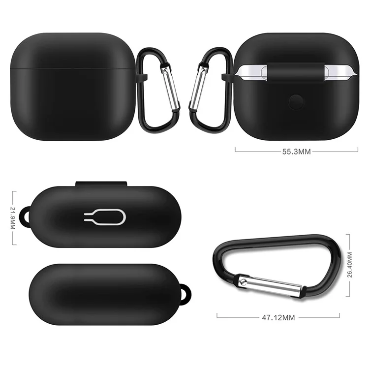 Solid Color Bluetooth-compatible Earphone Shell Shockproof Protector Silicone Case Cover for AirPods 3 - Black