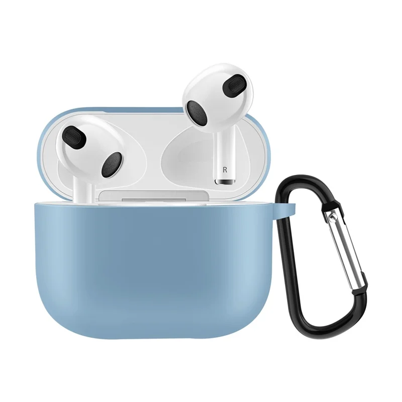 Funda protectora de silicona a prueba de golpes para AirPods 3, carcasa para auriculares compatibles con Bluetooth, color liso, color azul bebé