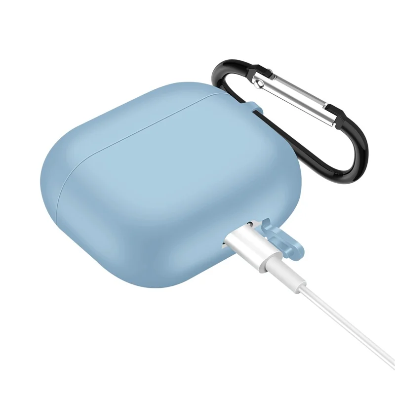 Funda protectora de silicona a prueba de golpes para AirPods 3, carcasa para auriculares compatibles con Bluetooth, color liso, color azul bebé