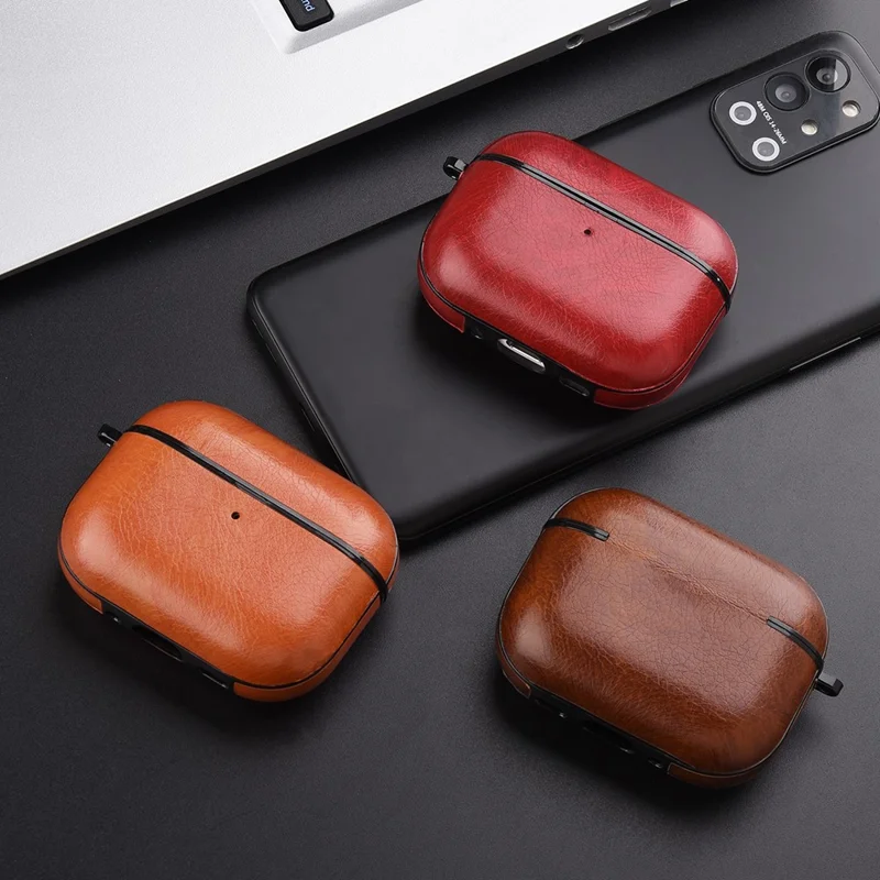 For AirPods Pro 3 Case Faux Leather Textured TPU Earbuds Protective Cover with Buckle - Blue