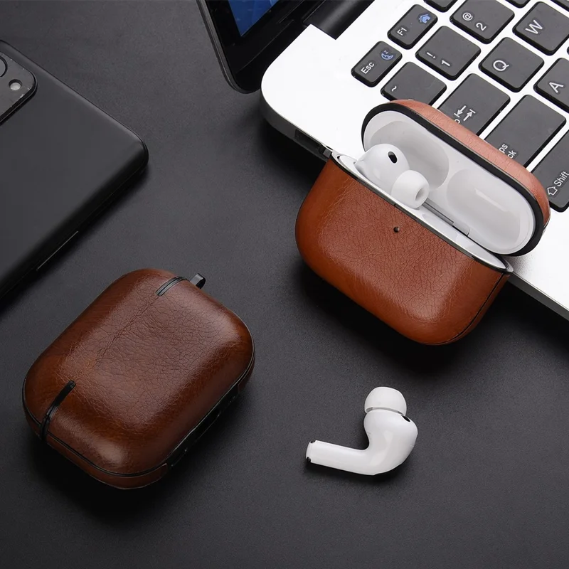 For AirPods Pro 3 Case Faux Leather Textured TPU Earbuds Protective Cover with Buckle - Blue