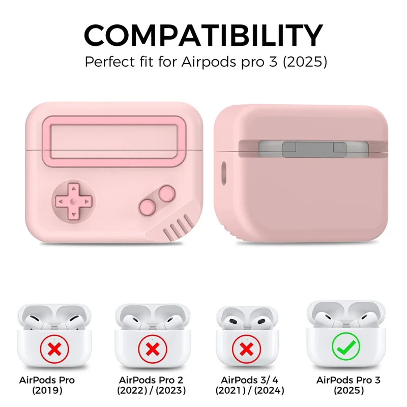 AHASTYLE JY27 Funda de silicona para Apple AirPods Pro 3, diseño de consola de juegos, antideslizante, funda para auriculares - Rosa