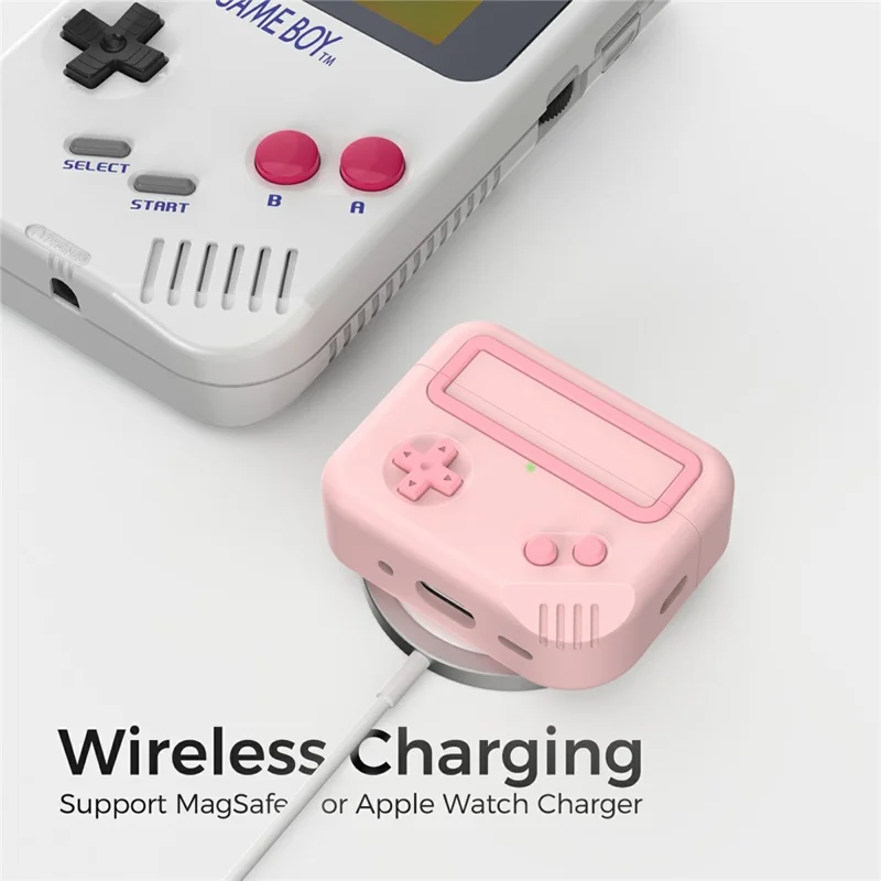 AHASTYLE JY27 Funda de silicona para Apple AirPods Pro 3, diseño de consola de juegos, antideslizante, funda para auriculares - Rosa