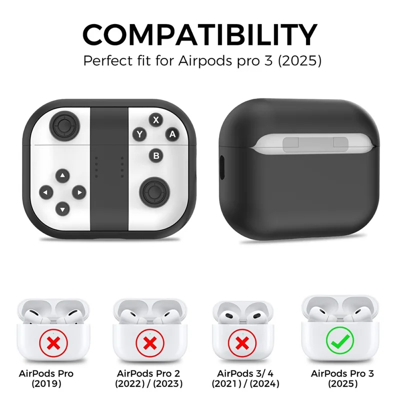 Funda de silicona AHASTYLE JY28 para Apple AirPods Pro 3, diseño de controlador de juego retro, cubierta para auriculares antideslizante - Negro / Blanco
