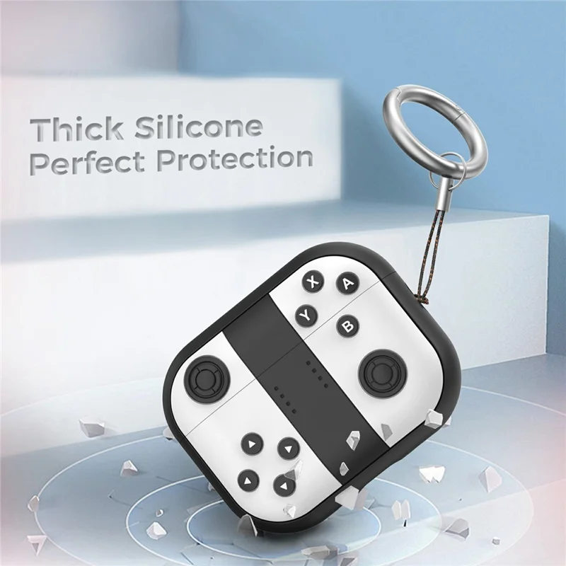 Funda de silicona AHASTYLE JY28 para Apple AirPods Pro 3, diseño de controlador de juego retro, cubierta para auriculares antideslizante - Negro / Blanco