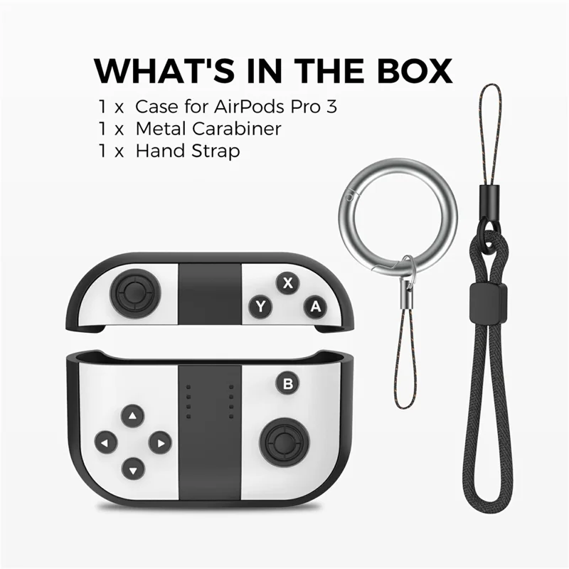 Funda de silicona AHASTYLE JY28 para Apple AirPods Pro 3, diseño de controlador de juego retro, cubierta para auriculares antideslizante - Negro / Blanco