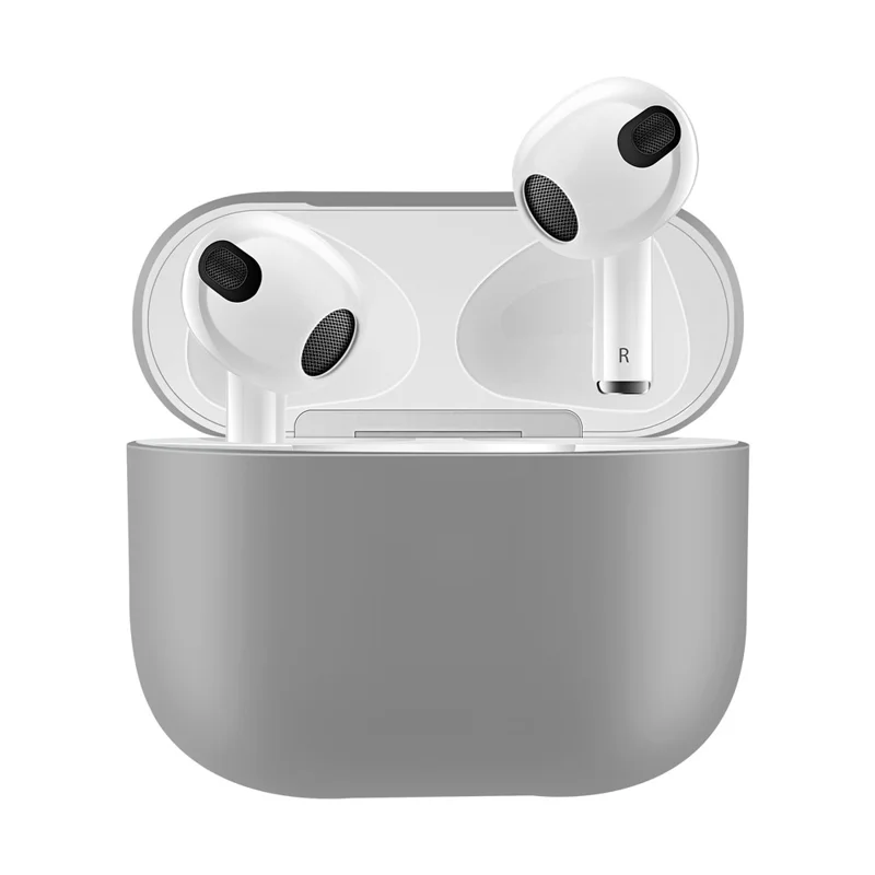 Shockproof Solid Color Shell Case Anti-drop Full Protective Silicone Case Cover for AirPods 3 - Grey