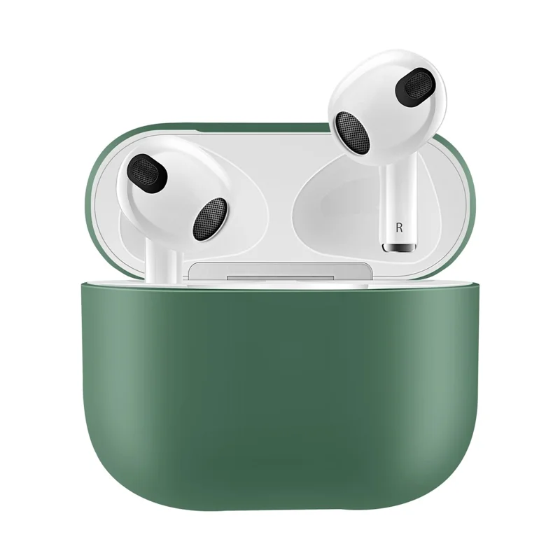 Shockproof Solid Color Shell Case Anti-drop Full Protective Silicone Case Cover for AirPods 3 - Green