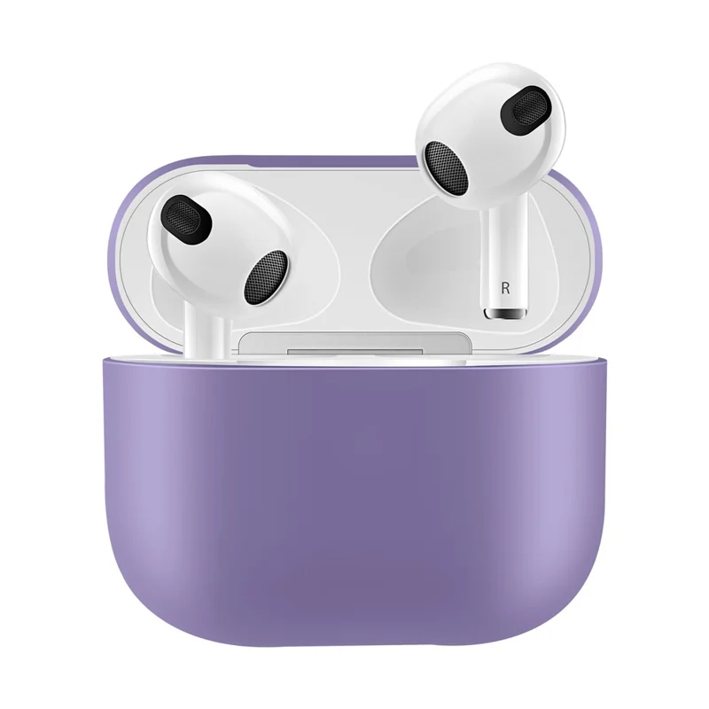 Shockproof Solid Color Shell Case Anti-drop Full Protective Silicone Case Cover for AirPods 3 - Purple