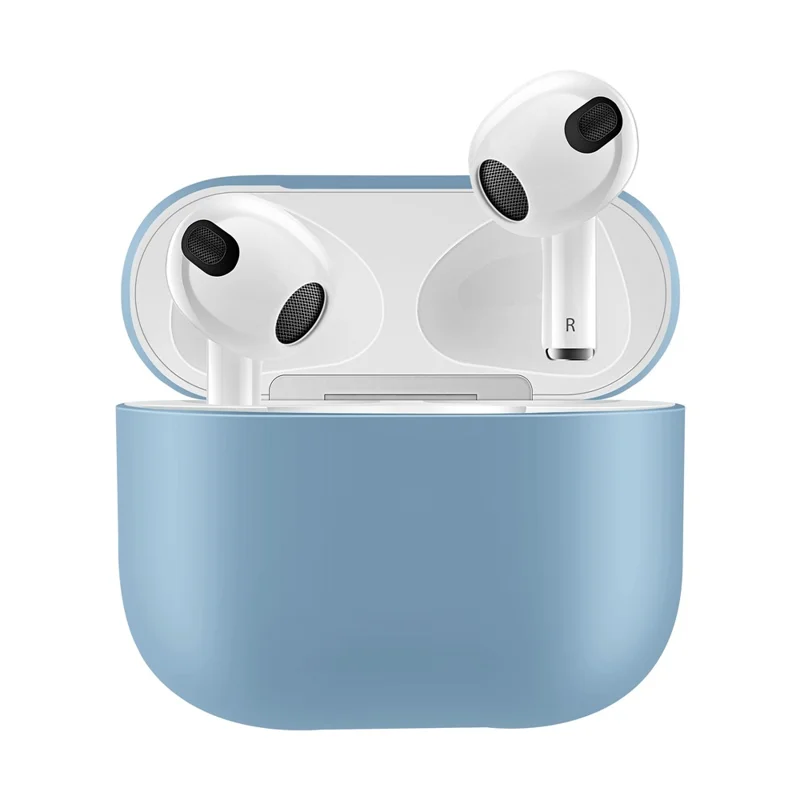 Shockproof Solid Color Shell Case Anti-drop Full Protective Silicone Case Cover for AirPods 3 - Baby Blue