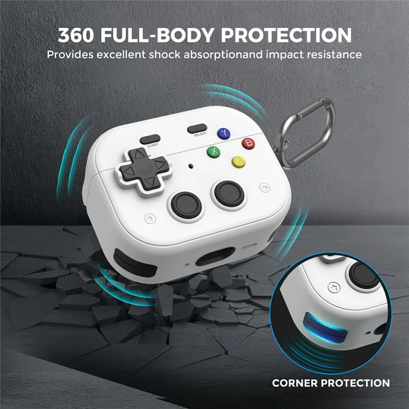 AHASTYLE WG185 Hülle für AirPods Pro 3, Spielekonsolen-Design, geteilte Silikon-Etui mit Karabiner – Weiß