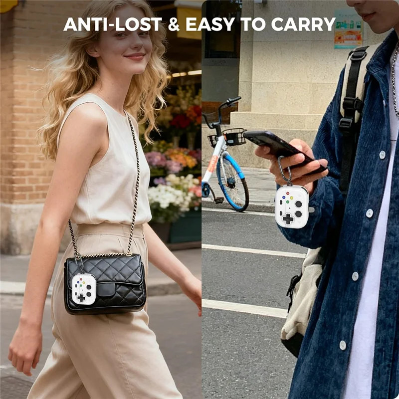 AHASTYLE WG185 Hülle für AirPods Pro 3, Spielekonsolen-Design, geteilte Silikon-Etui mit Karabiner – Weiß