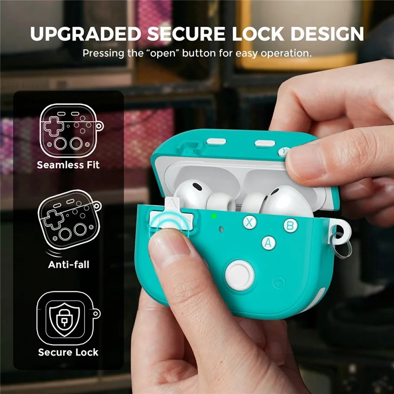 AHASTYLE WG185  For AirPods Pro 3 Case Game Console Design Split Silicone Earphone Cover with Carabiner  - Blue