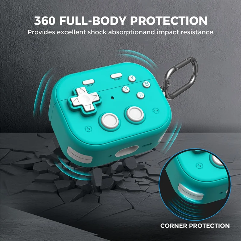 AHASTYLE WG185  For AirPods Pro 3 Case Game Console Design Split Silicone Earphone Cover with Carabiner  - Blue