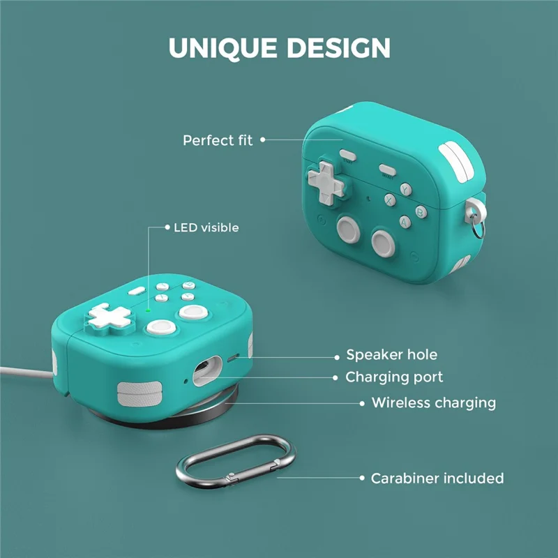 AHASTYLE WG185  For AirPods Pro 3 Case Game Console Design Split Silicone Earphone Cover with Carabiner  - Blue