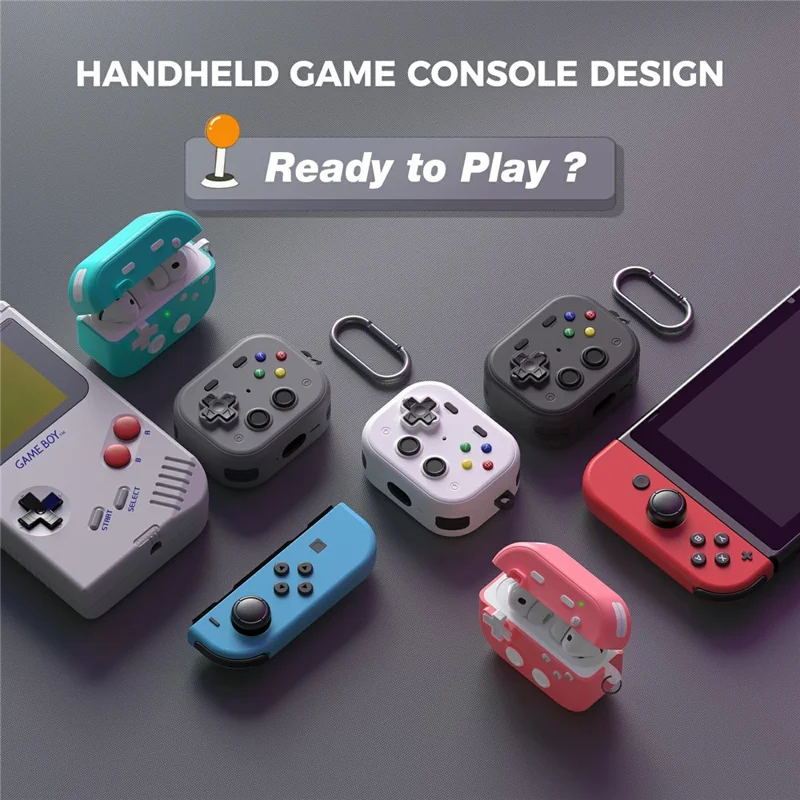 AHASTYLE WG185  For AirPods Pro 3 Case Game Console Design Split Silicone Earphone Cover with Carabiner  - Blue