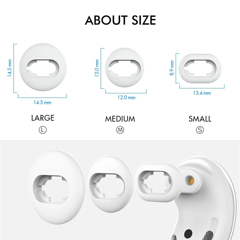 AHASTYLE PT132 para Samsung Galaxy Buds Live, tapones de repuesto de silicona (6 pares en total, 2 pares de cada tamaño S/M/L) - Blanco