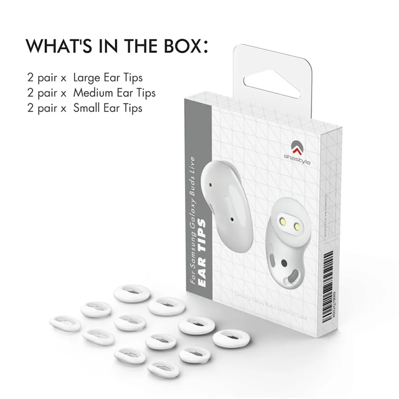 AHASTYLE PT132 para Samsung Galaxy Buds Live, tapones de repuesto de silicona (6 pares en total, 2 pares de cada tamaño S/M/L) - Blanco