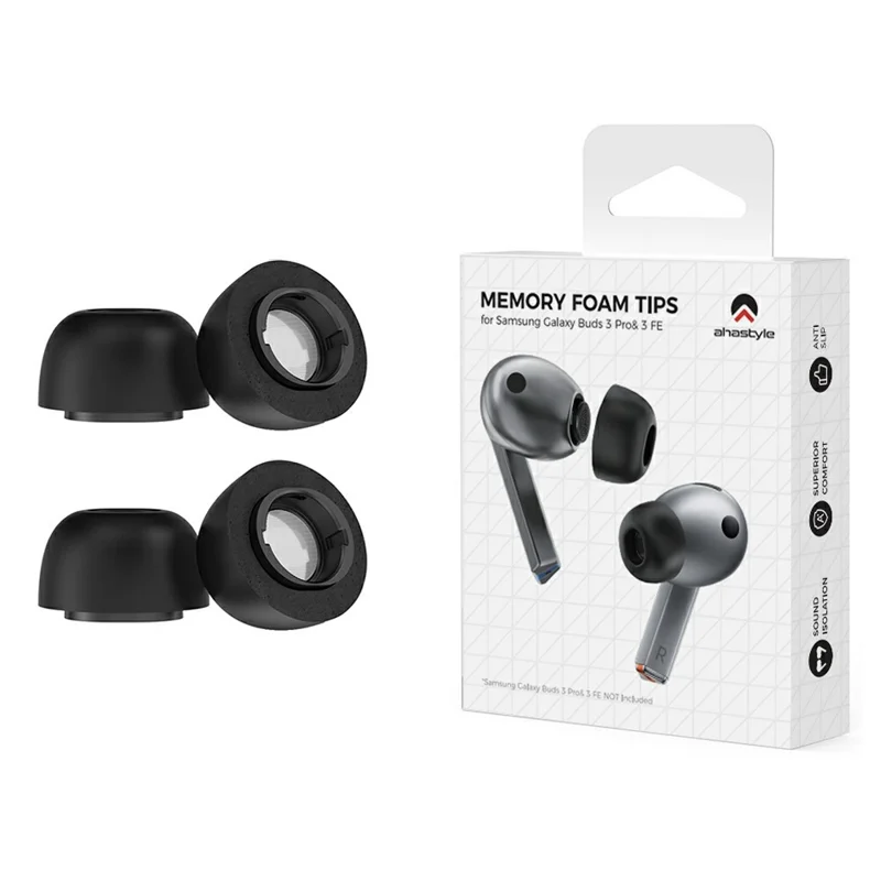 AHASTYLE WG168 2Pairs Memory Foam Ear Tips for Samsung Galaxy Buds3 Pro TWS Earbuds Replacement Tips - Large Size