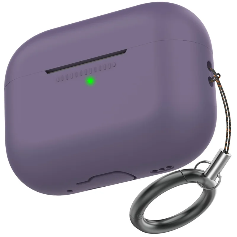 AhaStyle PT187-G-C For AirPods Pro 2 Case One-Piece Silicone Earphone Protective Cover with Keychain - Dark Purple
