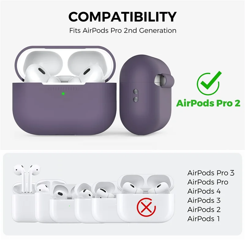 AhaStyle PT187-G-C For AirPods Pro 2 Case One-Piece Silicone Earphone Protective Cover with Keychain - Dark Purple