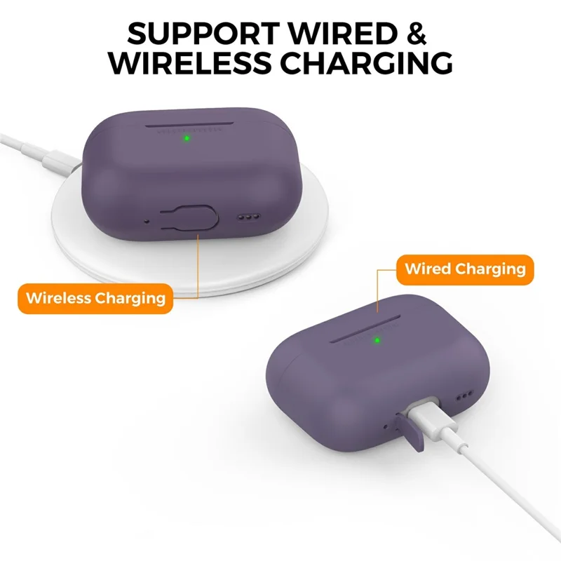 AhaStyle PT187-G-C For AirPods Pro 2 Case One-Piece Silicone Earphone Protective Cover with Keychain - Dark Purple