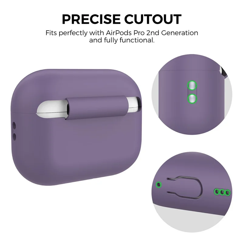 AhaStyle PT187-G-C For AirPods Pro 2 Case One-Piece Silicone Earphone Protective Cover with Keychain - Dark Purple