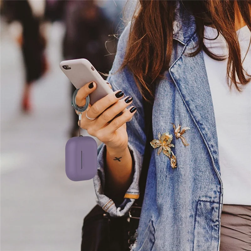 AhaStyle PT187-G-C For AirPods Pro 2 Case One-Piece Silicone Earphone Protective Cover with Keychain - Dark Purple