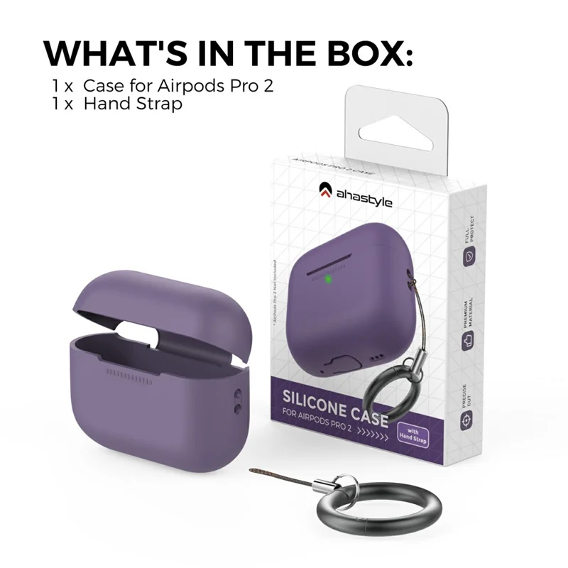 AhaStyle PT187-G-C For AirPods Pro 2 Case One-Piece Silicone Earphone Protective Cover with Keychain - Dark Purple