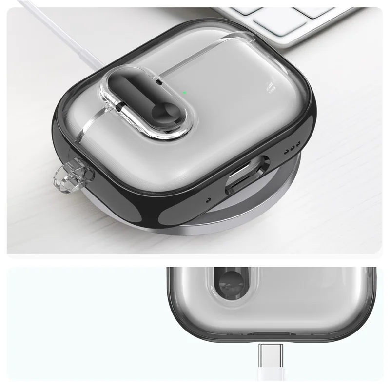 Til Apple AirPods Pro / Pro 2 Case Gennemsigtig Elektropladeret TPU PC Ørepudecover med Låsebeslag / Karabinkrog - Sort