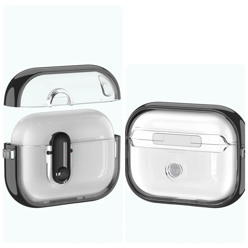 Til Apple AirPods Pro / Pro 2 Case Gennemsigtig Elektropladeret TPU PC Ørepudecover med Låsebeslag / Karabinkrog - Sort